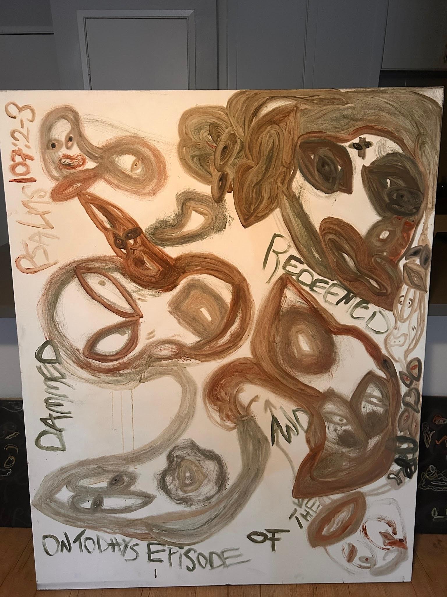 ON TODAY’S EPISODE OF DAMNED AND THE REDEEMED — front of canvas